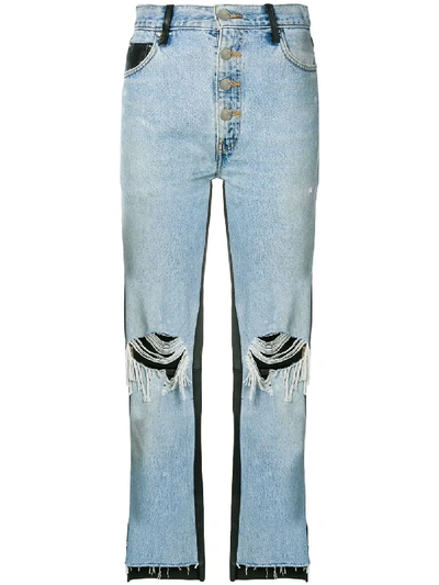 Amiri Leather Panelled Dropped Jeans In Blue