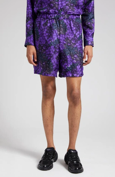 Givenchy Grape Print Silk Shorts In Purple