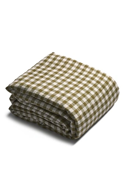 Piglet In Bed Gingham Linen Duvet Cover In Botanical Green