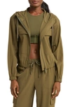 Zella Interval Hooded Utility Jacket In Olive Night