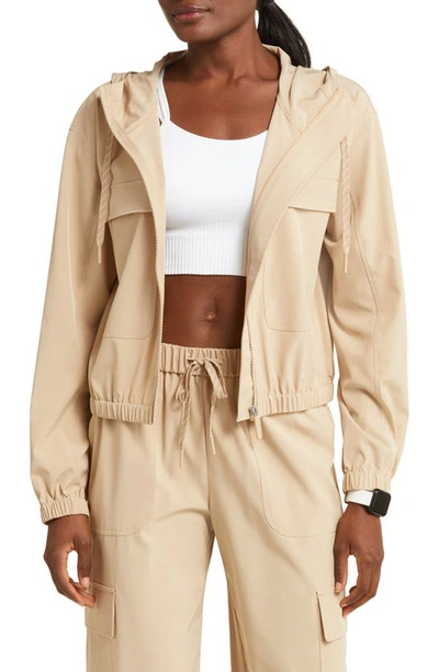 Zella Interval Hooded Utility Jacket In Tan Nomad