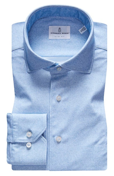 Emanuel Berg 4flex Slim Fit Patterned Knit Button-up Shirt In Bright Blue