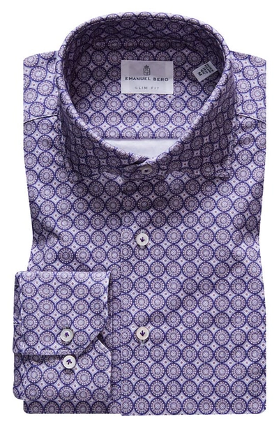 Emanuel Berg 4flex Slim Fit Medallion Print Knit Button-up Shirt In Medium Purple