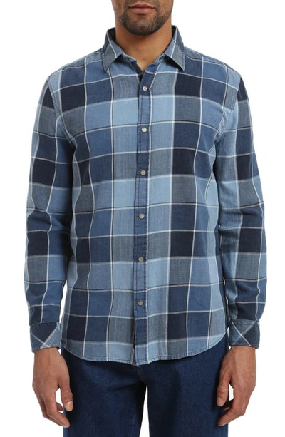 Mavi Jeans Check Brushed Twill Snap-up Shirt In Indigo Check