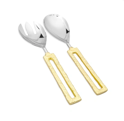 Classic Touch Decor Set Of 2 Salad Servers With Square Gold Loop Handles