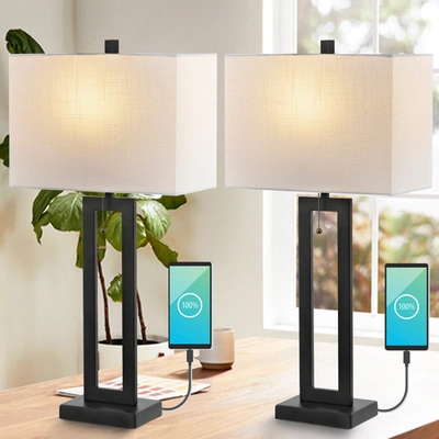 Jonathan Y Sabrina 28.5" Vintage Industrial Iron Led Table Lamp With Pull-chain And Usb Charging Port (set2)