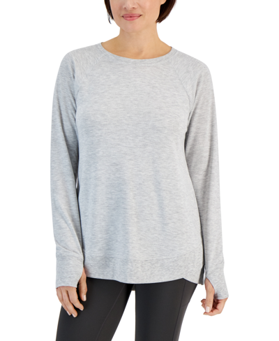 Id Ideology Women's Active Butter French-terry Long-sleeve Thumbhole Tunic Top, Created For Macy's In Stormy Hthr