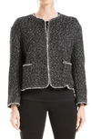 Max Studio Tweed Fringe Crop Jacket In Grey
