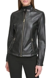 Calvin Klein Faux Leather Moto Jacket In Black