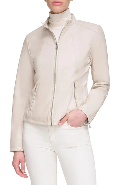 Calvin Klein Faux Leather Moto Jacket In Stone