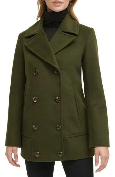Kenneth Cole New York Double Breasted Felted Coat In Pine
