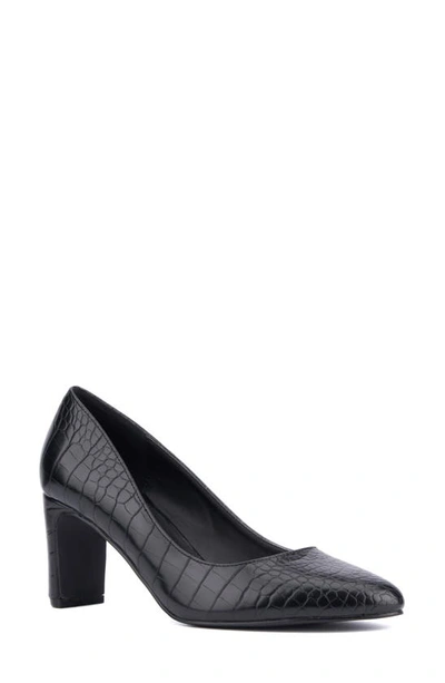 Fashion To Figure Hope Croc Embossed Faux Leather Pump In Black Croc