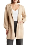 By Design Helen Cable Knit Pocket Hooded Long Cardigan In Camel