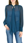 Dr2 By Daniel Rainn Tie Neck Blouse In Indigo