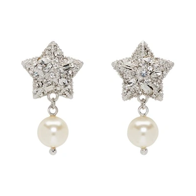 Miu Miu Silver Pearl And Crystal Star Earrings In F0qcd Cream