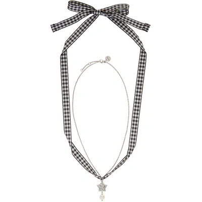 Miu Miu Silver Star And Pearl Charm Necklace In F0qcd Cream