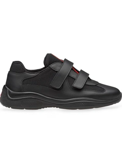 Prada Black Leather & Mesh Straps Sneakers