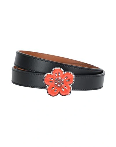Kenzo Black  Paris Thin Boke Flower Reversible Belt
