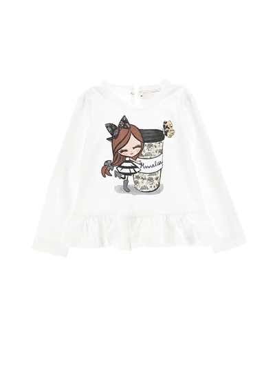 Monnalisa Cropped T-shirt With Flounce In Cream