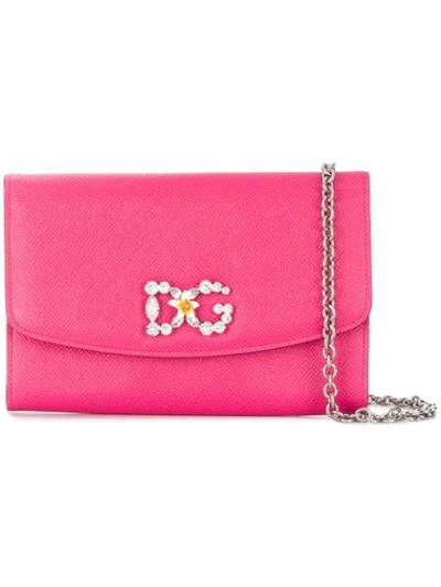 Dolce & Gabbana 水晶装饰皮革单肩包 In Pink