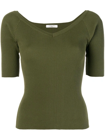 Charlott Short-sleeve Fitted Sweater In Green