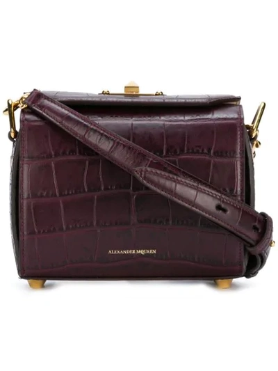Alexander Mcqueen Dark Purple Box 19 Crocodile Bag In Pink/purple