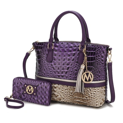 Mkf Collection By Mia K Autumn Crocodile Skin Tote Bag With Wallet In Purple