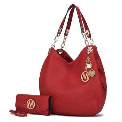 Mkf Collection By Mia K Ashley Vegan Leather Women's Hobo Shoulder Bag With Wallet- 2 Pieces In Red