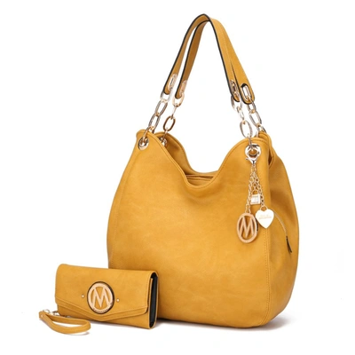 Mkf Collection By Mia K Ashley Vegan Leather Women's Hobo Shoulder Bag With Wallet- 2 Pieces In Yellow