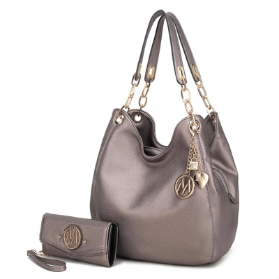 Mkf Collection By Mia K Ashley Vegan Leather Women's Hobo Shoulder Bag With Wallet- 2 Pieces In Grey