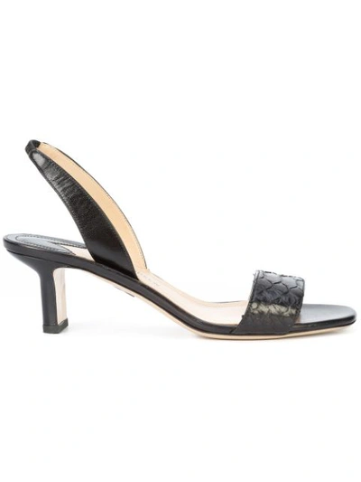 Paul Andrew Longo Leather And Python Slingback Sandals In Black