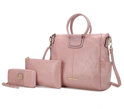 Mkf Collection By Mia K Zori Vegan Leather Women's Tote Bag With Pouch And Wallet -3 Pieces In Pink