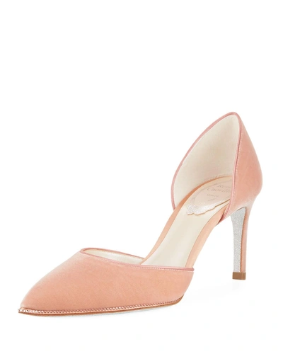 René Caovilla 75mm Velvet D'orsay Pumps With Crystal Trim In Pink