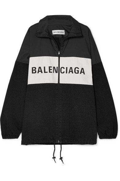 Balenciaga Nylon And Denim Logo Zip-Front Jacket, Black | ModeSens