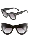 Tom Ford Karina 47mm Cat Eye Sunglasses - Shiny Black/ Gradient Grey