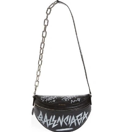 Balenciaga Graffiti Souvenir Leather Belt Bag - Black In Noir/ Blanc
