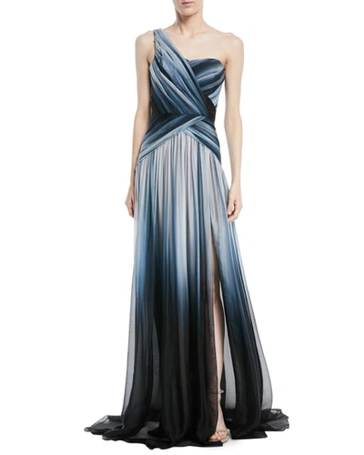 Pamella Roland One-shoulder Ombre-printed Chiffon Evening Gown