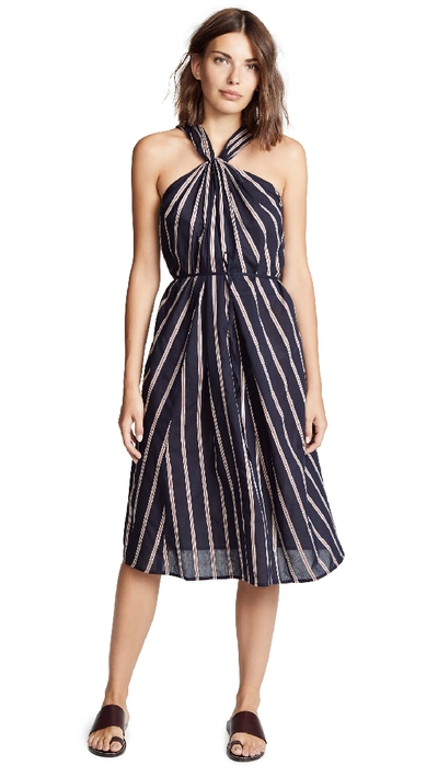 Vince Textured Stripe Twist-front Halter Dress In Coastal