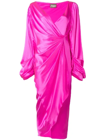 Solace London Aurora Gathered Silk Midi Dress In Pink