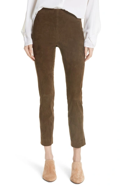 Vince Stretch Suede Split Hem Crop Pants In Elmwood