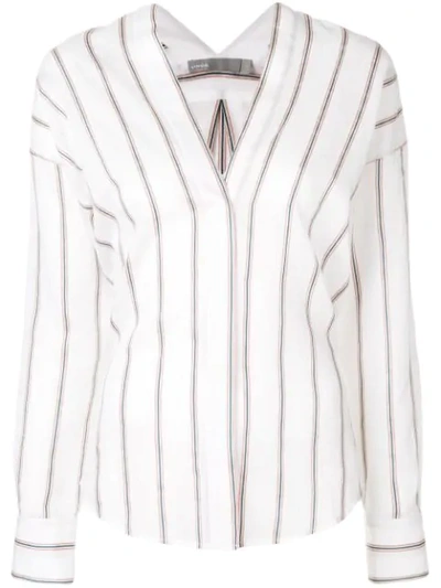 Vince Textured Striped Long-sleeve Blouse In White