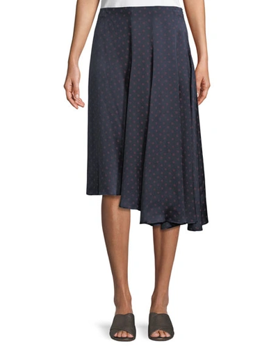 Vince Dot-print Foulard Asymmetric Pleated Silk Skirt