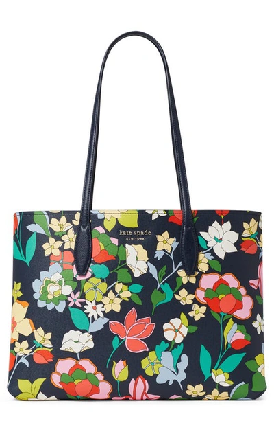 Kate Spade All Day Floral Print Faux Leather Tote In Blazer Blue Multi