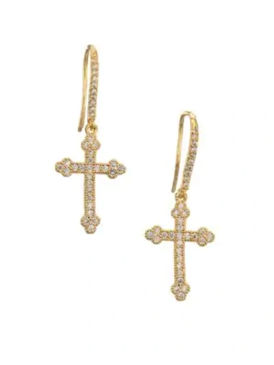Fallon Micro Crucifix Earrings, Golden In Gold Clear