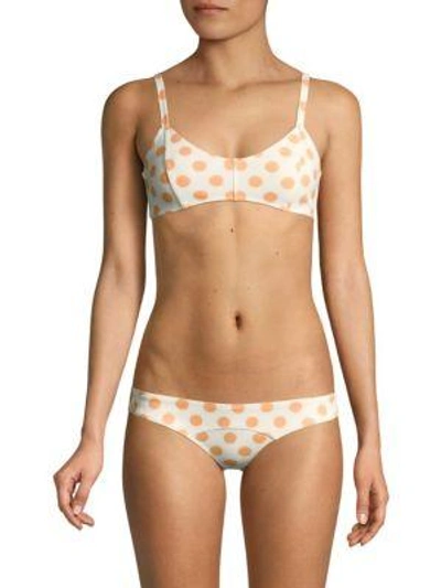 Lisa Marie Fernandez Crepe Polka Dot Bikini Set In Orange Cream