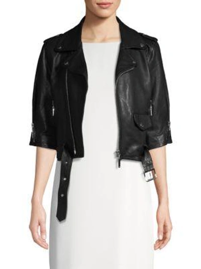Escada Sport Lailly Cropped Leather Moto Jacket In Black
