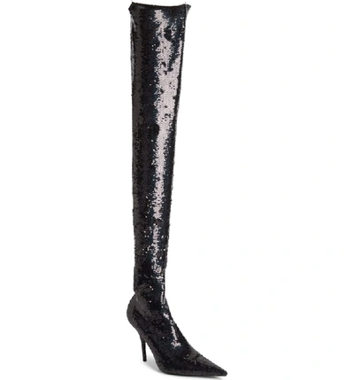 Balenciaga Sequined Knife Over-the-knee Boot In Black