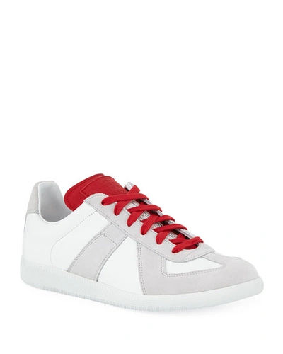 Maison Margiela Men's Replica Leather & Suede Low-top Sneakers With Contrast Trim In White