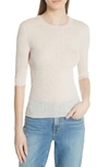 Vince Shrunken Wool Crewneck 3/4-sleeve Top In Sandstone