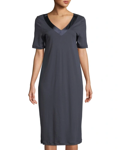 Hanro Lavender Short-sleeve Nightgown In Dark Gray